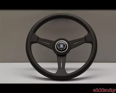 Nardi Classic Steering Wheel - White Stitched Black Leather Grip with Black Coated Aluminum Spoke - NRD-6061-34-2001