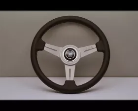 Nardi Classic Steering Wheel - White Stitched Black Leather Grip with Brushed Aluminum Spoke