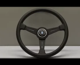 Nardi Classic Steering Wheel - White Stitched Black Leather Grip with Black Coated Aluminum Spoke