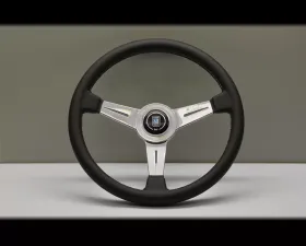 Nardi Classic Steering Wheel - White Stitched Black Leather Grip with Polished Spoke