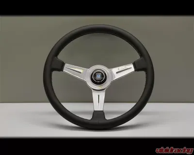 Nardi Classic Steering Wheel - White Stitched Black Leather Grip with Polished Spoke - NRD-6061-36-3001