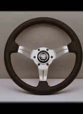 Nardi Sport Rally Deep Corn Steering Wheel - Red Stitched Black Perforated Leather Grip with Black Brushed Aluminum Spoke 13.78 Inch Diameter                                     - NRD-6069-35-1093 - Image 3