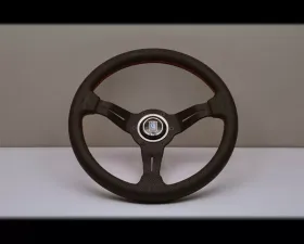 Nardi Sport Rally Deep Corn Steering Wheel - Red Stitched Black Perforated Leather Grip with Black Coated Aluminum Spoke 12.99 Inch Diameter