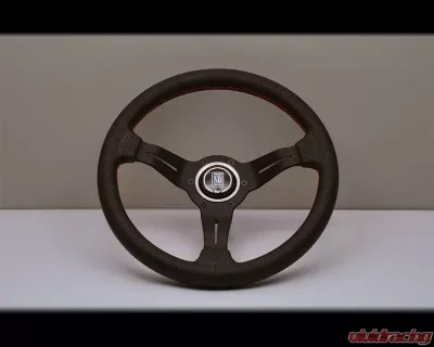 Nardi Sport Rally Deep Corn Steering Wheel - Red Stitched Black Perforated Leather Grip with Black Coated Aluminum Spoke 12.99 Inch Diameter - NRD-6069-33-2093