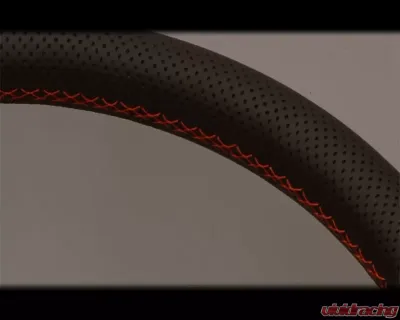 Nardi Sport Rally Deep Corn Steering Wheel - Red Stitched Black Perforated Leather Grip with Black Coated Aluminum Spoke 12.99 Inch Diameter - NRD-6069-33-2093