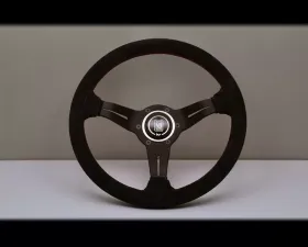Nardi Sport Rally Deep Corn Steering Wheel - Red Stitched Black Suede Grip with Black Coated Aluminum Spoke 12.99 Inch Diameter