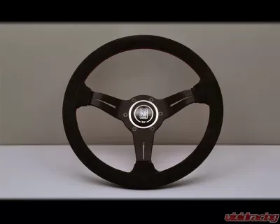Nardi Sport Rally Deep Corn Steering Wheel - Red Stitched Black Suede Grip with Black Coated Aluminum Spoke 12.99 Inch Diameter - NRD-6069-33-2094