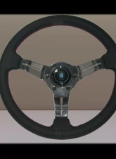 Nardi Sport Rally Deep Corn Steering Wheel - Red Stitched Black Perforated Leather Grip with Black Polished Spoke 13.78 Inch Diameter                                     - NRD-6069-35-3093 - Image 3