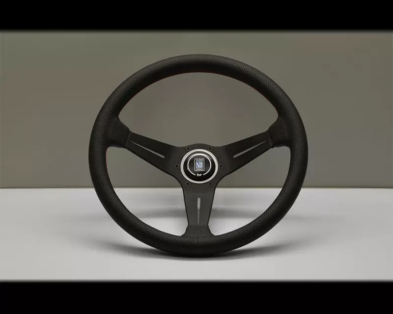 Nardi Sport Rally Deep Corn Steering Wheel - Red Stitched Black Perforated Leather Grip with Black Coated Aluminum Spoke 13.78 Inch Diameter - NRD-6069-35-2093