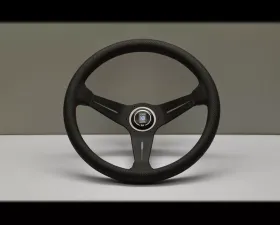 Nardi Sport Rally Deep Corn Steering Wheel - Red Stitched Black Perforated Leather Grip with Black Coated Aluminum Spoke 13.78 Inch Diameter
