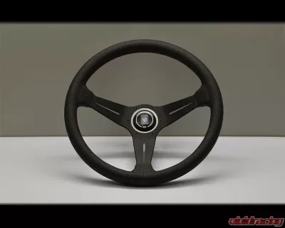 Nardi Sport Rally Deep Corn Steering Wheel - Red Stitched Black Perforated Leather Grip with Black Coated Aluminum Spoke 13.78 Inch Diameter - NRD-6069-35-2093