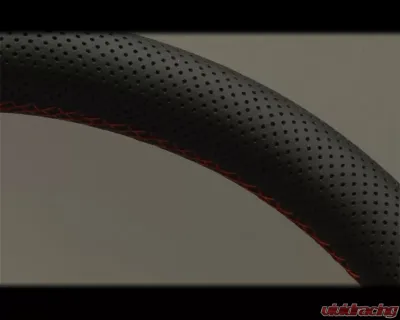 Nardi Sport Rally Deep Corn Steering Wheel - Red Stitched Black Perforated Leather Grip with Black Coated Aluminum Spoke 13.78 Inch Diameter - NRD-6069-35-2093