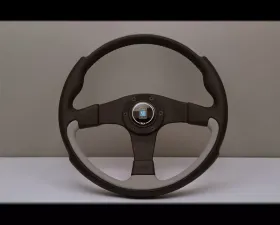 Nardi Leader Steering Wheel - Black & Gray Leather with Black Coated Aluminum Spoke