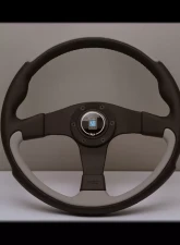 Nardi Leader Steering Wheel - Black & Gray Leather with Black Coated Aluminum Spoke                                     - NRD-6090-35-2071 - Image 3
