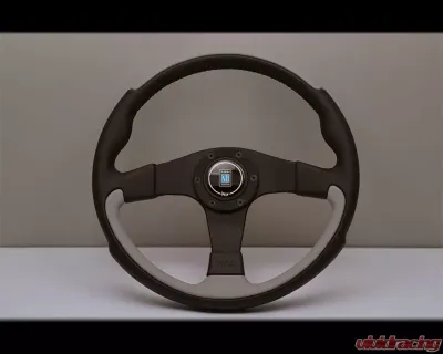 Nardi Leader Steering Wheel - Black & Gray Leather with Black Coated Aluminum Spoke - NRD-6090-35-2071