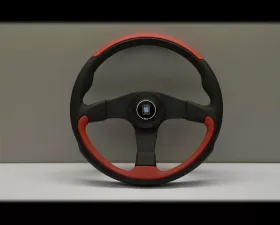 Nardi Leader Steering Wheel - Black & Red Leather with Black Coated Aluminum Spoke