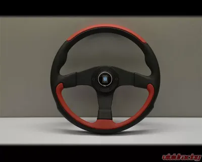Nardi Leader Steering Wheel - Black & Red Leather with Black Coated Aluminum Spoke - NRD-6090-35-2091