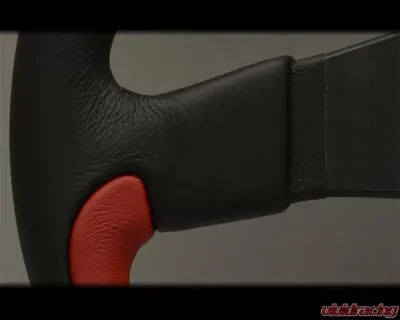 Nardi Leader Steering Wheel - Black & Red Leather with Black Coated Aluminum Spoke - NRD-6090-35-2091