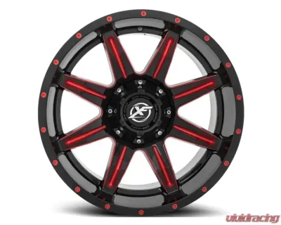 XF Off-Road XF-215 Wheel 22x12 8x170|8x165.1 -44mm Gloss Black w/ Red Milling - XF-215221281701651-44GBMLR