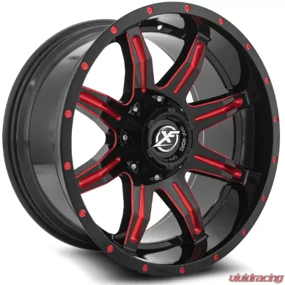 XF Off-Road XF-215 Wheel 22x12 8x170|8x165.1 -44mm Gloss Black w/ Red Milling - XF-215221281701651-44GBMLR