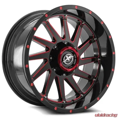 XF Off-Road XF-216 Wheel 22x12 5x127|5x139.7 -44mm Gloss Black w/ Red Milling - XF-216221251271397-44GBMLR