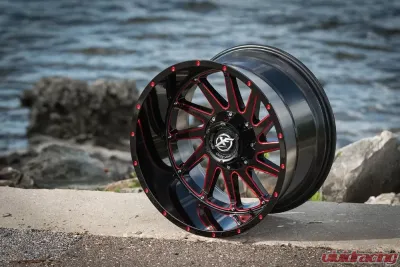 XF Off-Road XF-216 Wheel 22x12 5x127|5x139.7 -44mm Gloss Black w/ Red Milling - XF-216221251271397-44GBMLR