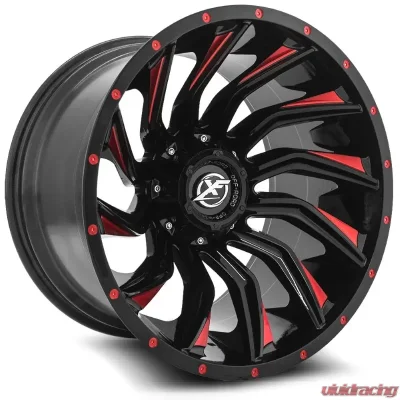 XF Off-Road XF-224 Wheel 20x12 5x139.7|5x150 -44mm Gloss Black w/ Red Milling - XF-224201251397150-44GBMLR