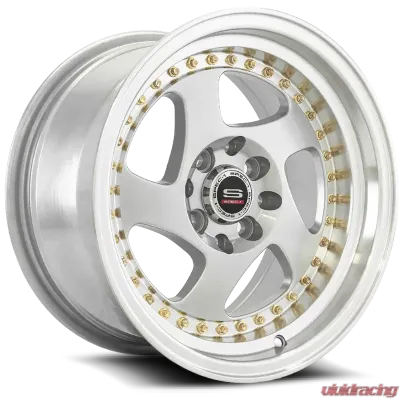 Spec-1 SPT-20 Wheel Trak Series 15x8 4x100 | 4x114.3 20mm Silver w/ Machined Lip & Gold Rivets - SPT201580920SML