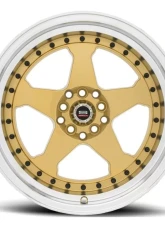 Spec-1 SPT-21 Wheel Trak Series 15x8 4x100 | 4x114.3 20mm Gold w/ Machined Lip & Black Rivets                                     - SPT211580920GML - Image 2