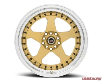 Spec-1 SPT-21 Wheel Trak Series 15x8 4x100 | 4x114.3 20mm Gold w/ Machined Lip & Black Rivets - SPT211580920GML