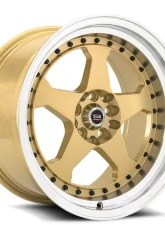 Spec-1 SPT-21 Wheel Trak Series 15x8 4x100 | 4x114.3 20mm Gold w/ Machined Lip & Black Rivets                                     - SPT211580920GML - Image 2