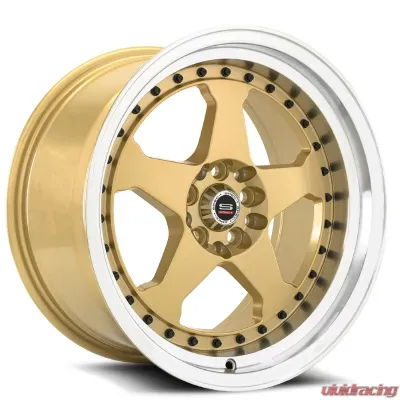 Spec-1 SPT-21 Wheel Trak Series 15x8 4x100 | 4x114.3 20mm Gold w/ Machined Lip & Black Rivets - SPT211580920GML