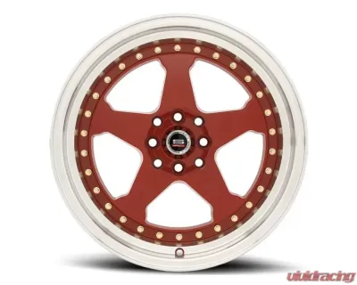 Spec-1 SPT-21 Wheel Trak Series 17x9 4x100 | 4x114.3 25mm Red w/ Machined Lip & Gold Rivets - SPT211790925RML
