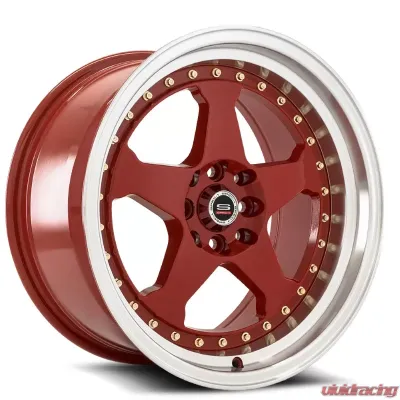 Spec-1 SPT-21 Wheel Trak Series 17x9 4x100 | 4x114.3 25mm Red w/ Machined Lip & Gold Rivets - SPT211790925RML
