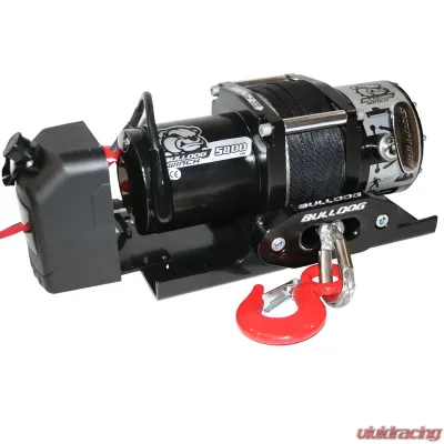 Bulldog Winch 5,800 LB Trailer Winch 55 Ft Synthetic Rope Roller Fairlead Mount Plate Low Profile - 10030