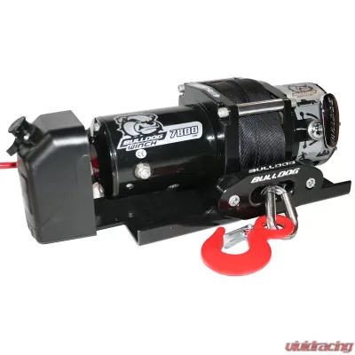 Bulldog Winch 7,800 LB Trailer Winch 50 Foot Synthetic Rope Roller Fairlead Mount Plate Low Profile - 10032