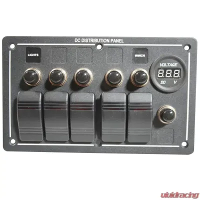 Bulldog Winch 5-Switch Voltmeter Panel W/Breakers Black - 20267
