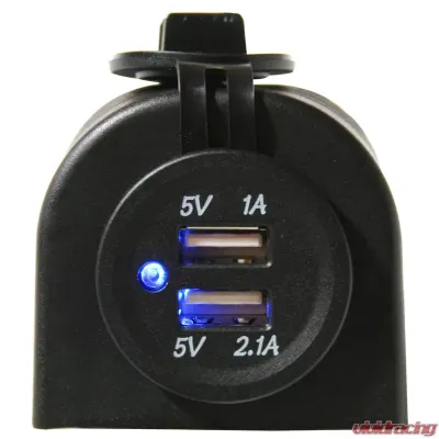 Bulldog Winch USB Power Socket Dual 5V 1A and 2.1A W/Cover and 3 Mounting Brackets - 20287