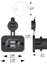 Bulldog Winch USB Power Socket Dual 5V 1A and 2.1A W/Cover and 3 Mounting Brackets                                     - 20287 - Image 4