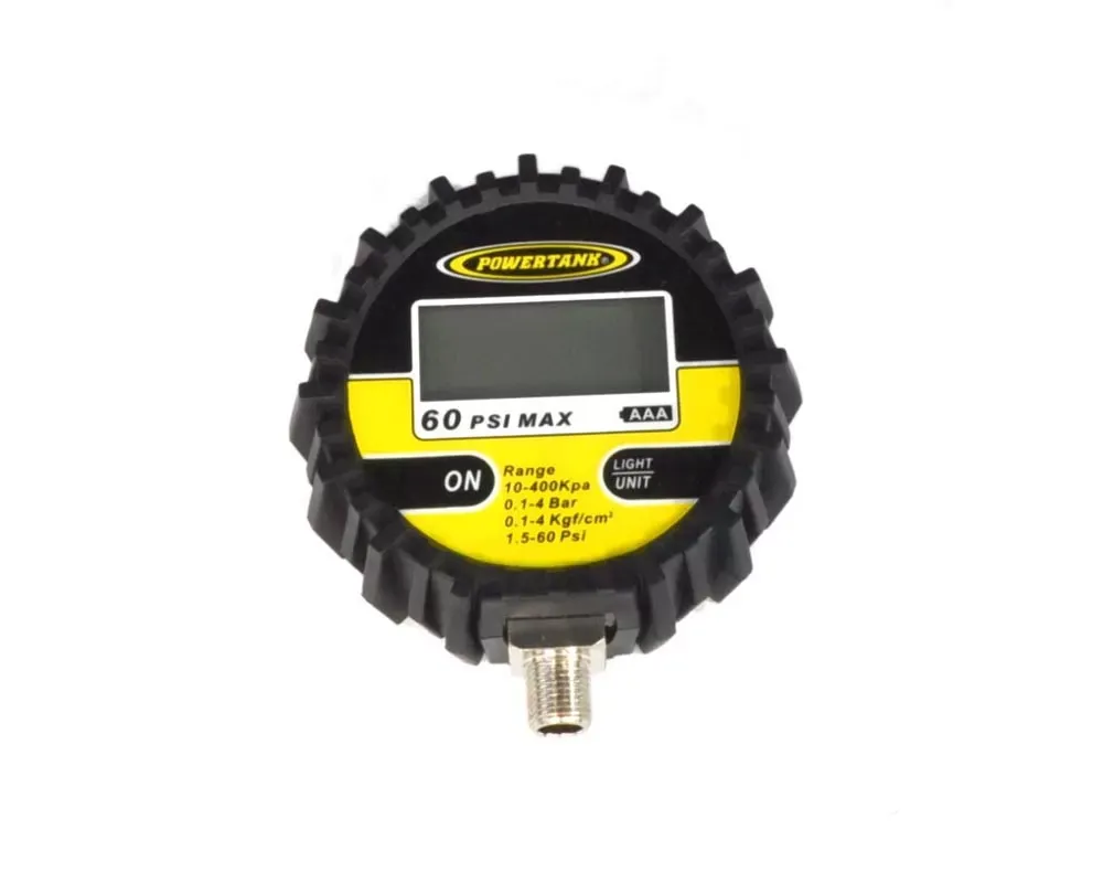 Power Tank Digital Tire Inflator Gauge 60 PSI 2.5 Inch Diameter 1/8 NPT Threads Lower - GAU-0060D