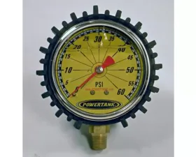 Power Tank Tire Inflator Gauge Liquid Filled 2.5 Inch 0-60 PSI 1/8 Inch Lower Stem Includes Rubber Cover