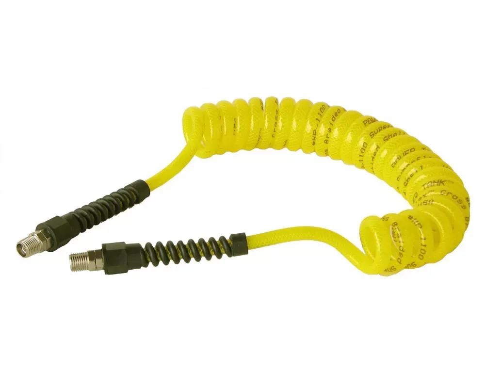 Power Tank Air Hose 10 Foot Coiled 1/4 Inch NPT Male Thread Superflex High Pressure Yellow - HSE-8090