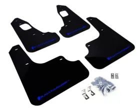Rally Armor UR Rally Mud Flap Set Black w/Blue Logo Mitsubishi EVO X 08-15
