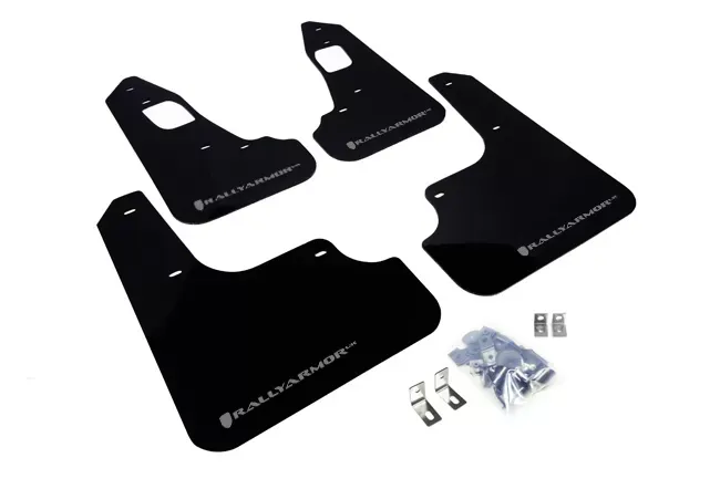 Rally Armor UR Rally Mud Flap Set Black w/Silver Logo Mitsubishi EVO X 08-15 - MF10-UR-BLK/SIL