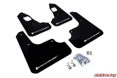 Rally Armor UR Rally Mud Flap Set Black w/White Logo Mitsubishi EVO X 08-15 - MF10-UR-BLK/WH