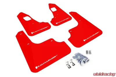 Rally Armor UR Rally Mud Flap Set Red w/White Logo Mitsubishi EVO X 08-15 - MF10-UR-RD/WH