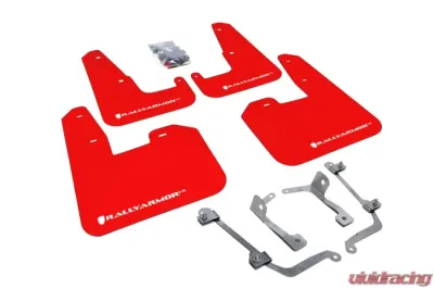 Rally Armor UR Mud Flap Set Red w/White Logo Subaru STI 08-22 | WRX 11-22 - MF15-UR-RD/WH