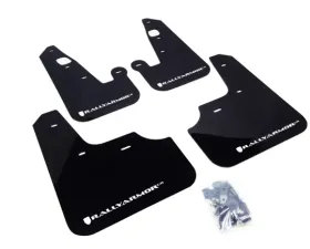 Rally Armor UR Rally Mud Flap Set Black w/White Logo Mitsubishi Lancer 07-17