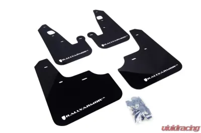 Rally Armor UR Rally Mud Flap Set Black w/White Logo Mitsubishi Lancer 07-17 - MF8-UR-BLK/WH