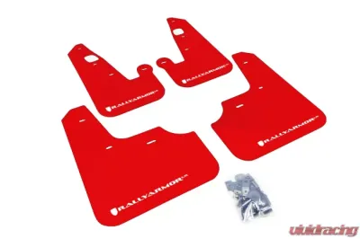 Rally Armor UR Rally Mud Flap Set Red w/White Logo Mitsubishi Lancer 07-17 - MF8-UR-RD/WH